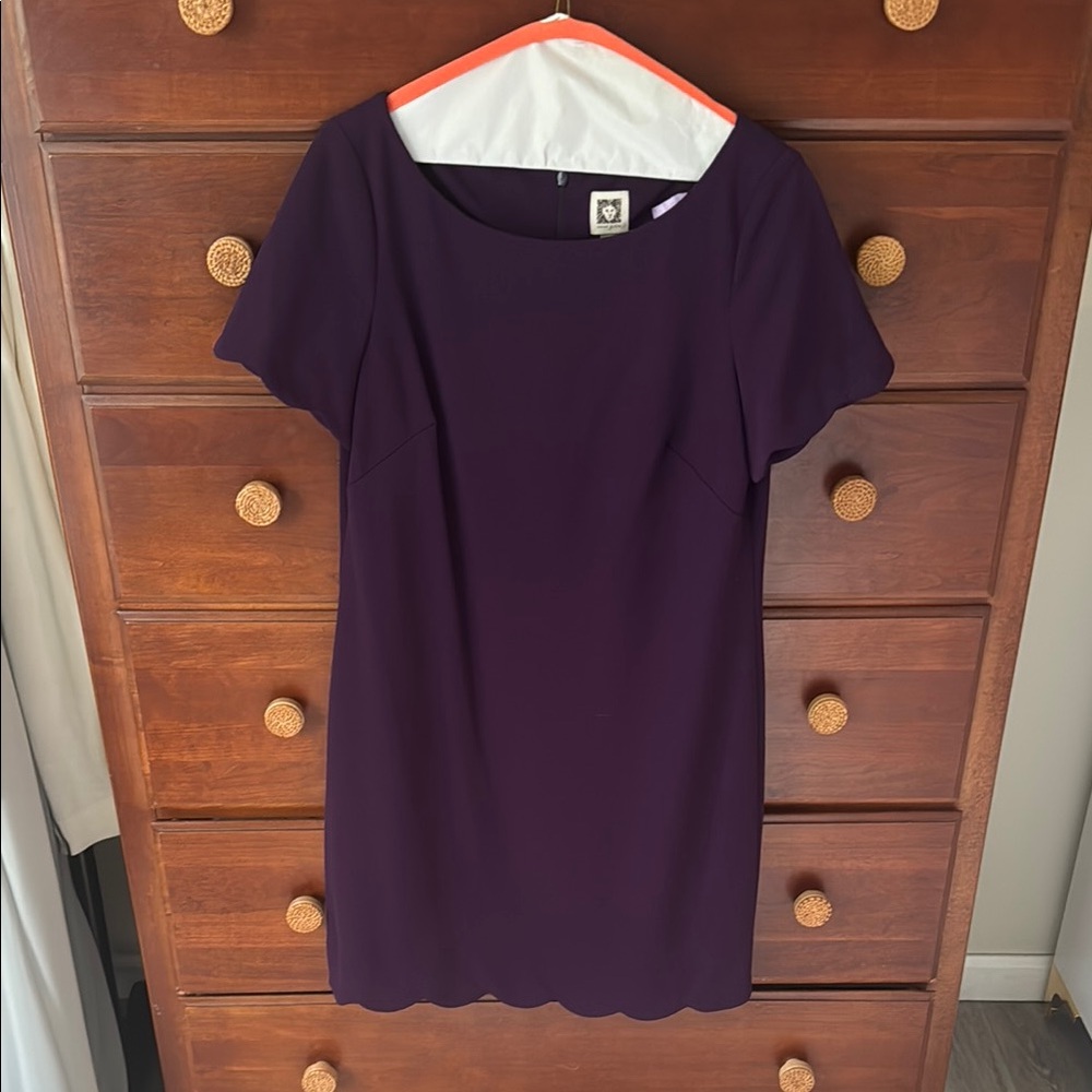 Anne Klein Purple Sheath Dress with Flutter Sleeves